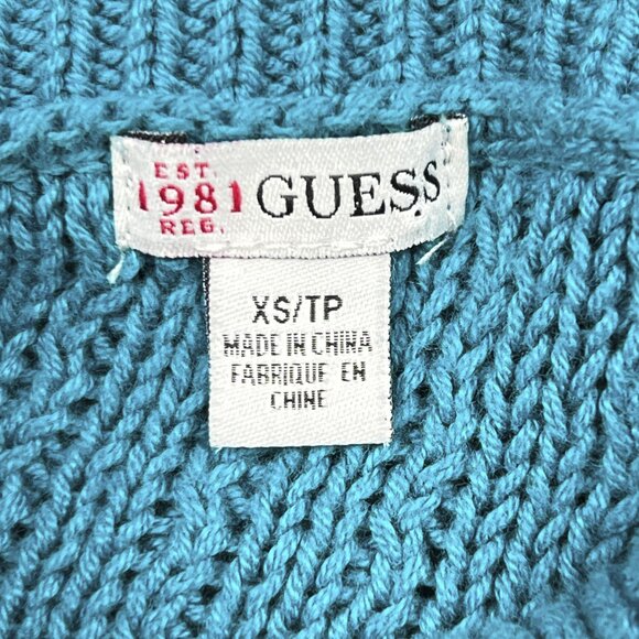 Guess Cable Knit Bodycon Teal Sweater Dress Turtleneck with Zipper Sz XS - NWOT - Picture 8 of 9